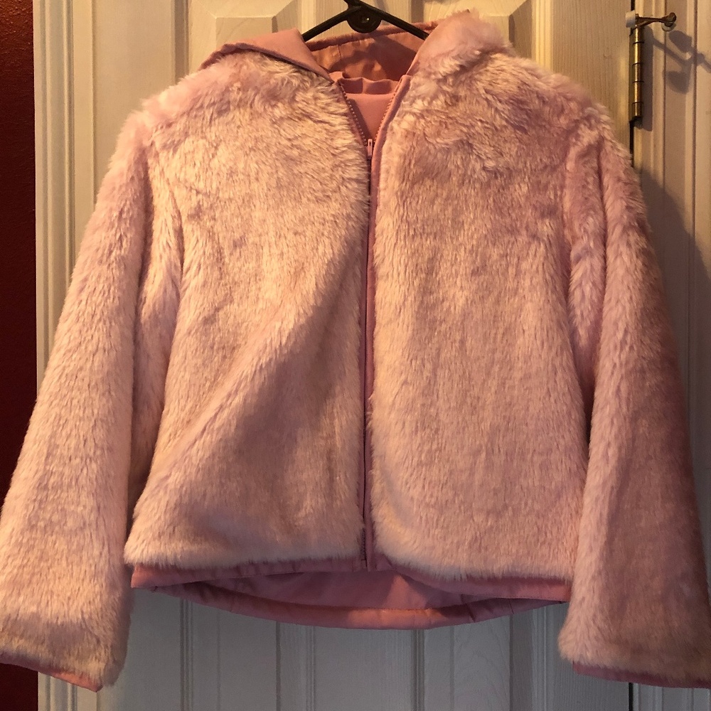 Girl's Pink reversible fur/leather jacket